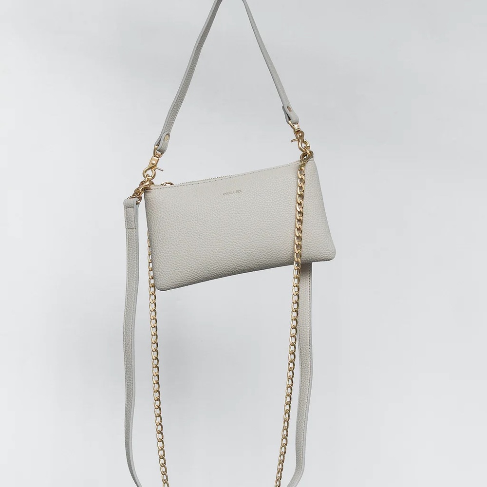 Angela Roi Zuri Multifunction Pouch Crossbody Gold Chain Cloud Vegan Leather